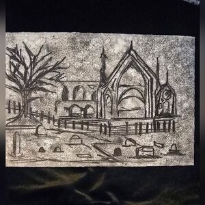 Charcoal Cathedral Landscape Wall Art - Monochrome Sketch